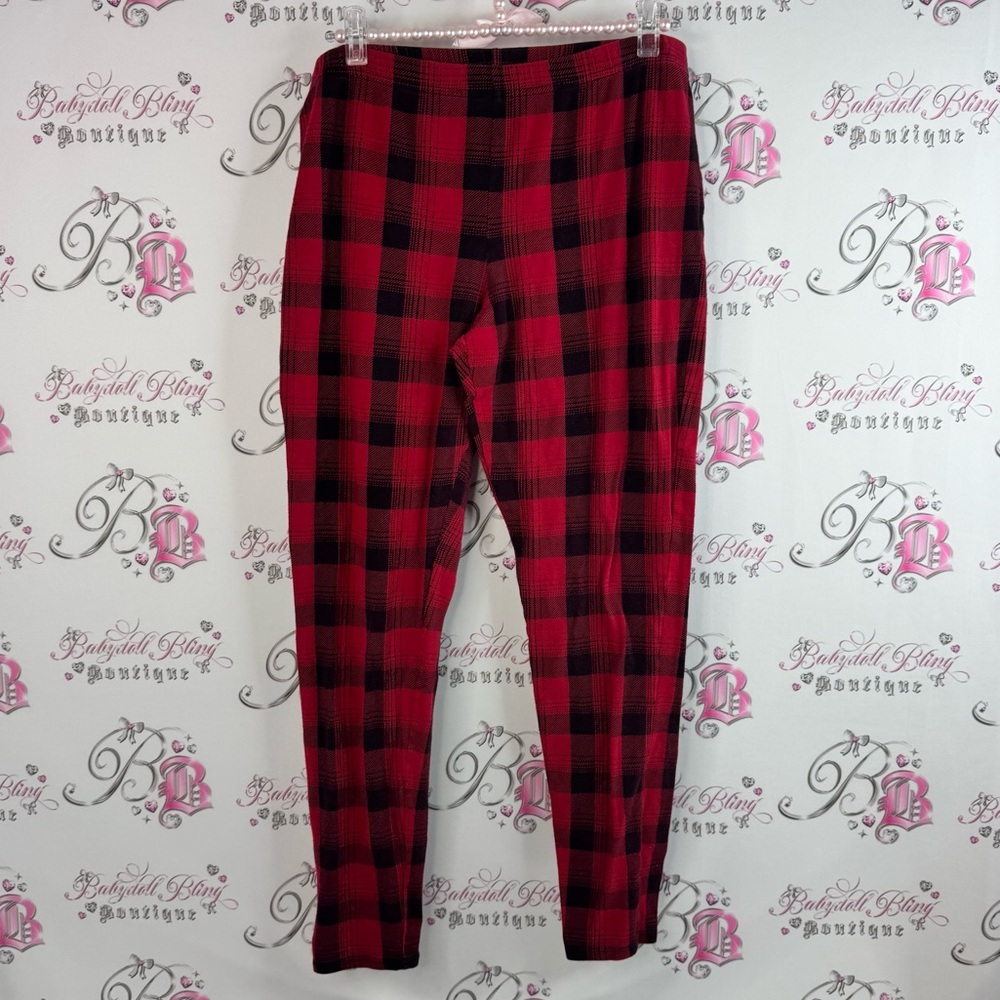 La SENZA pants leggings gingham stripes Red and Black Plaid Fabric
